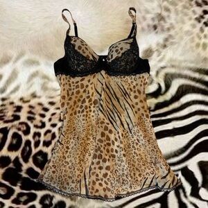 Women's Leopard Print Lace Trim Lingerie 🐆💋
